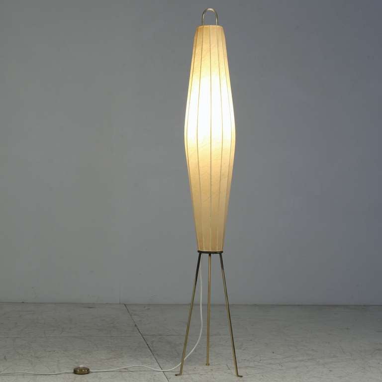 Large 1950s brass and cocoon tripod  floorlamp
