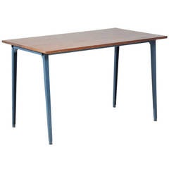 Friso Kramer Reform Table with Original and Rare Petrol Blue Metal Base