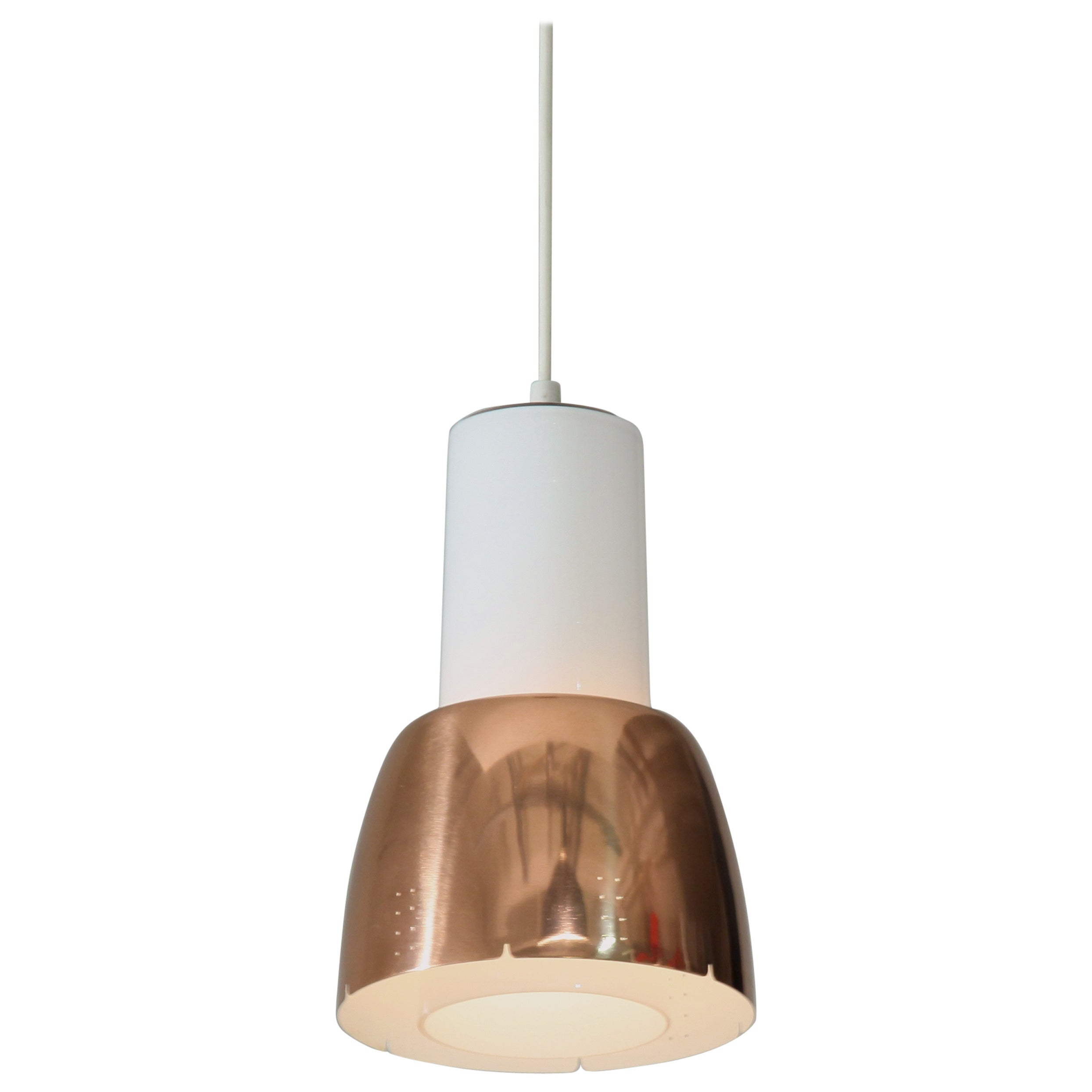 Paavo Tynell K2-16 Copper and Opaline Glass Pendant, Idman, Finland, 1950s For Sale