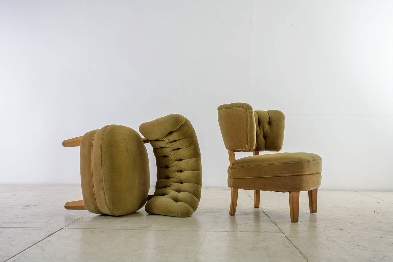 Swedish Otto Schulz Pair of Lounge Chairs by Jio Möbler, Sweden, 1940s For Sale