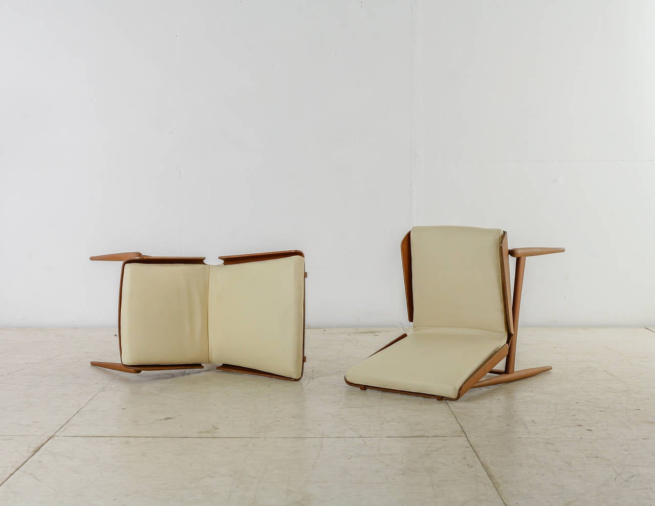 Pair of Folded Plywood and Leather Italian Side Chairs, 1950s For Sale