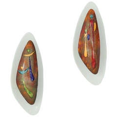 Pair Italian Wall Appliques With Figurative Enamel