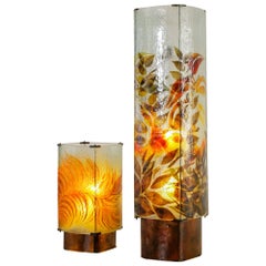 Pair of Large 1960s Glass Floor Lamps with Flower Motif