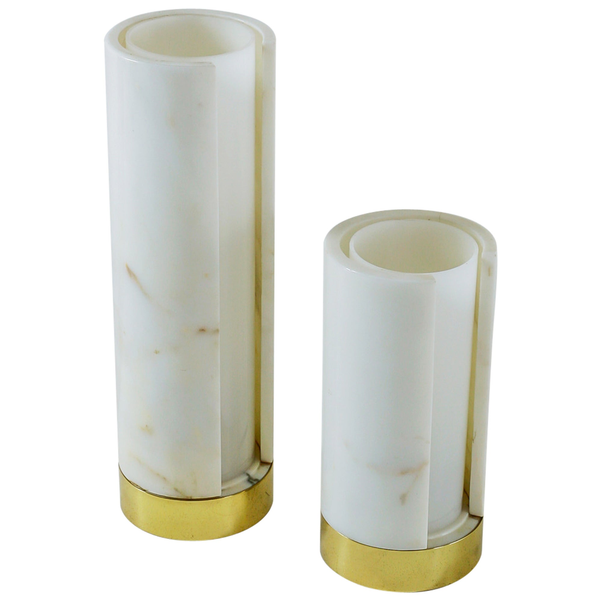 Pair of Marble and Plexiglass Table Lamps, Italy, 1960s For Sale
