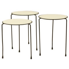 Nest Of Three Opaline Glass Top Wire Tables
