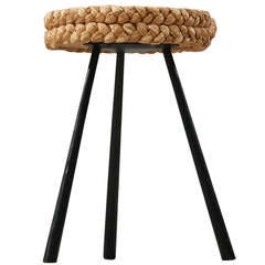 Rope Covered Tripod  Stool With Metal Legs