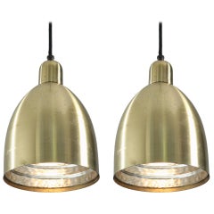 Pair of Brass 1950s Pendants with Mirrored Diffuser, Austria