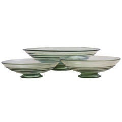 Vintage Tom Hill and Barnaby Powell Bowl Set in Ribbon Green for Whitefriars, UK