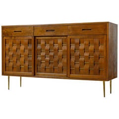 Edward Wormley Woven Credenza with Brass Legs and Details for Dunbar, 1950s