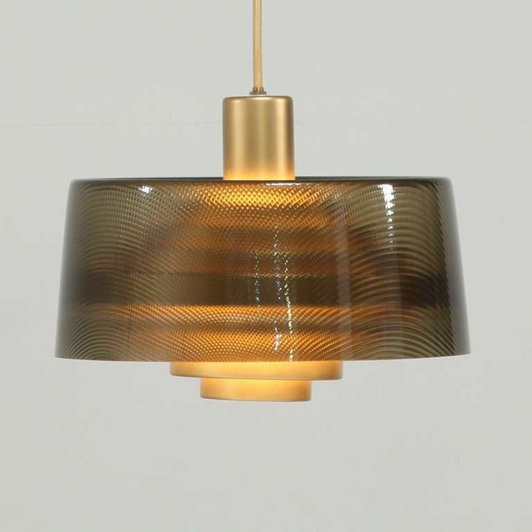 Brass and glass double pendant by Lisa  Johansson Pape for Orno with label.