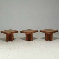 set of three Milo Baughman  side tables with a square top on a cruciform base