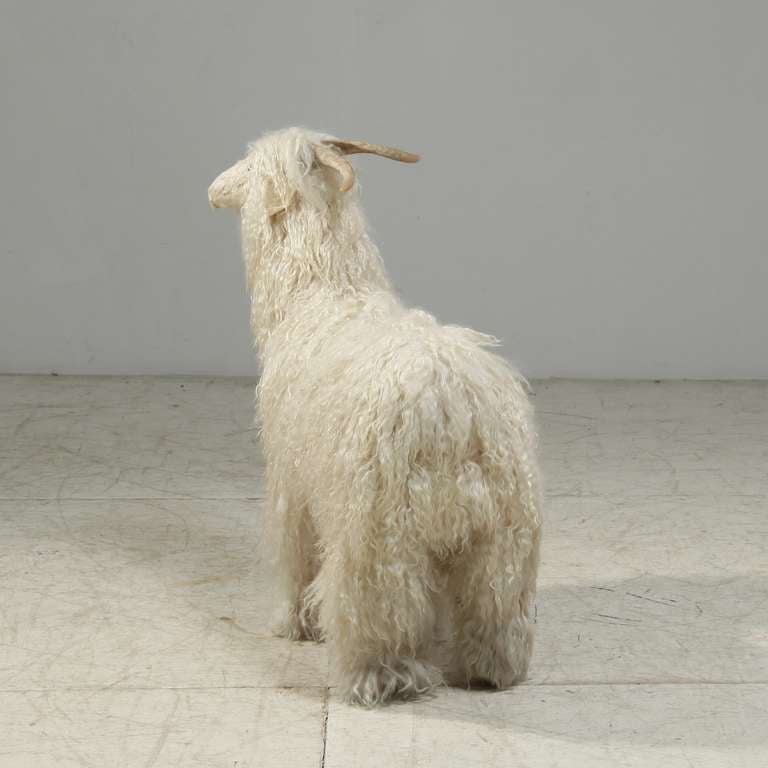 Decorative mountain goat with woolen skin In Excellent Condition In Maastricht, NL