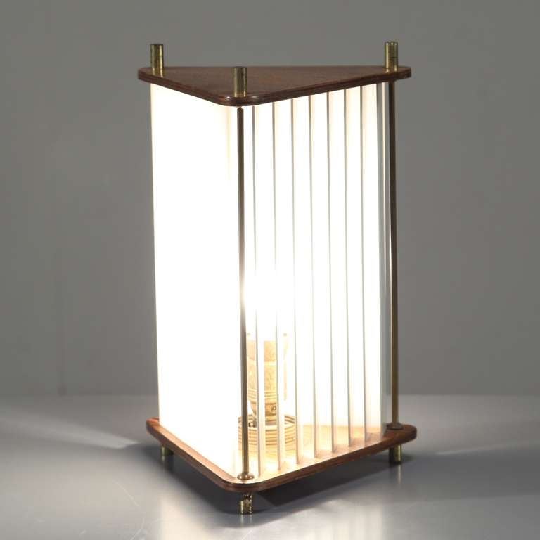 Danish Ib Fabiansen attributed triangle teak and plexiglass table or bed lamp, 1960s For Sale