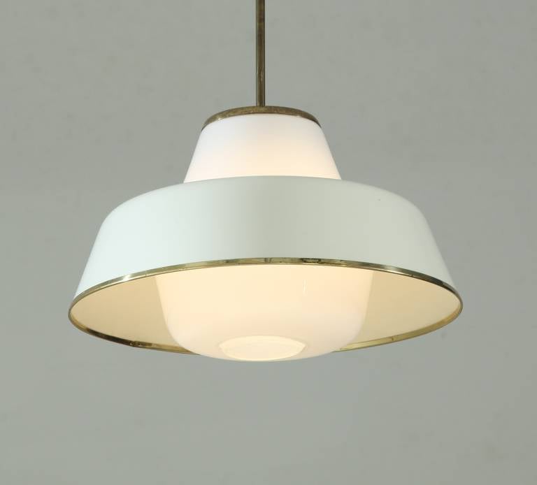 Finnish White Glass and Metal Pendant by Lisa Johansson Pape for Orno For Sale