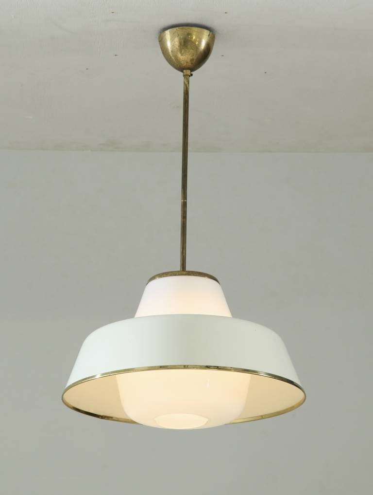 White Glass and Metal Pendant by Lisa Johansson Pape for Orno In Excellent Condition For Sale In Maastricht, NL