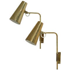 Rare Pair of full brass Paavo Tynell wall sconces