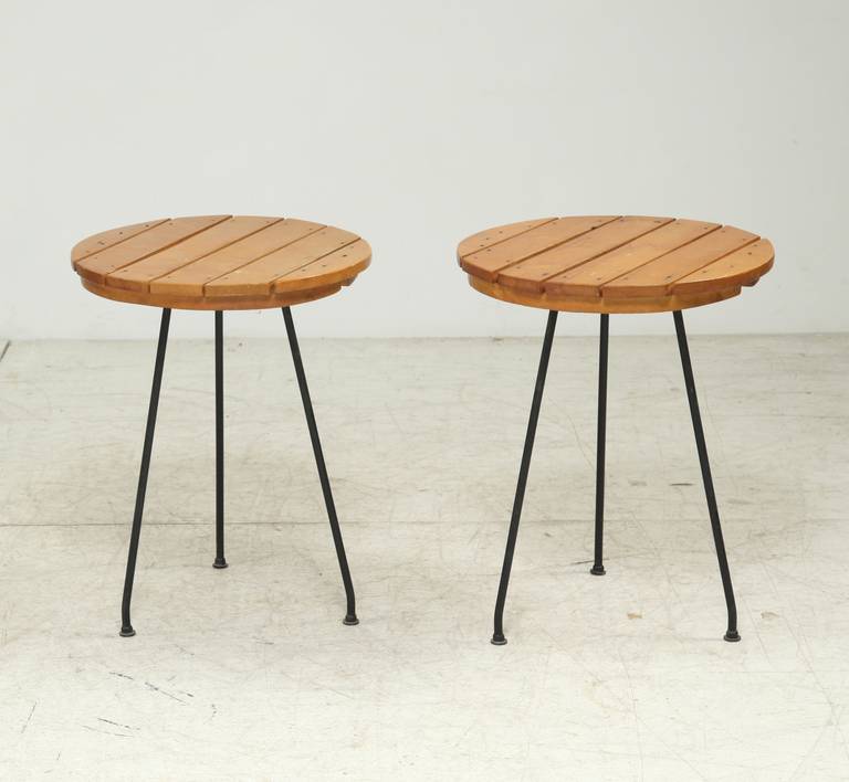 Pair of Umanoff Side Tables with Slatted Wood Top