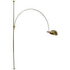Vintage 1970s Brass ceiling to floor arc lamp with turnable hood