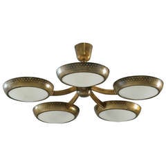 Brass Stilnovo flushmount chandelier