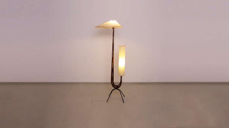 Rare Rispal Floor Lamp with original shades and in fully working original condition with 2 bajonette fittings.