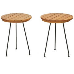 Pair of Umanoff Side Tables with Slatted Wood Top