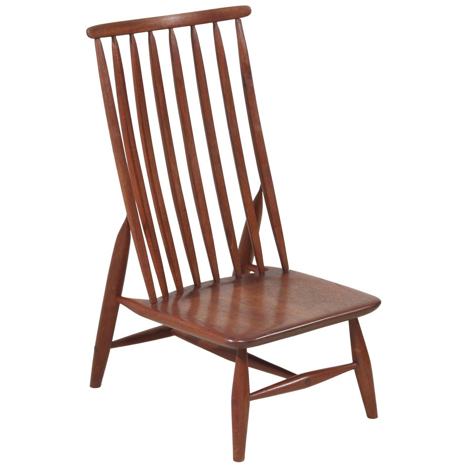 Handcrafted and Sculptural Wooden High Back Chair For Sale