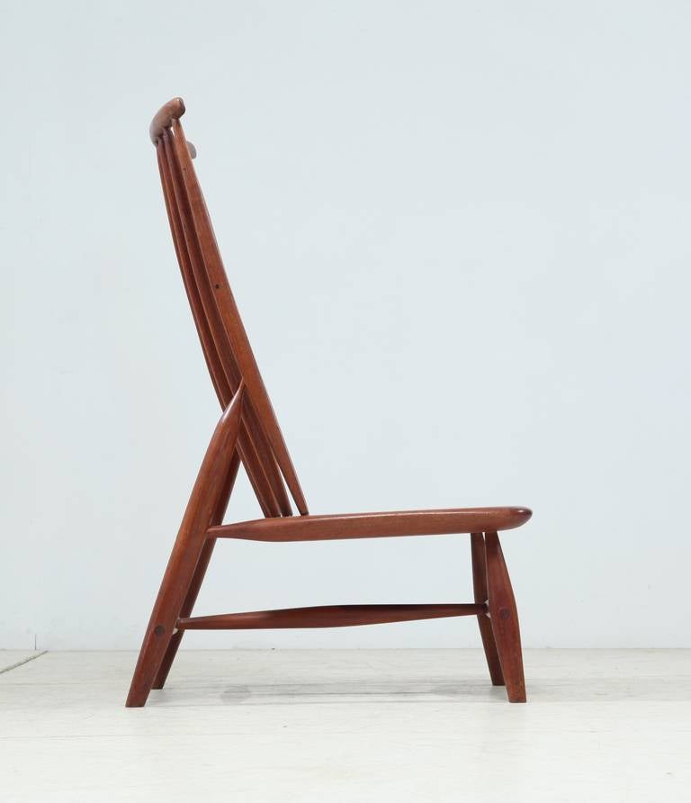 Mid-20th Century Handcrafted and Sculptural Wooden High Back Chair For Sale