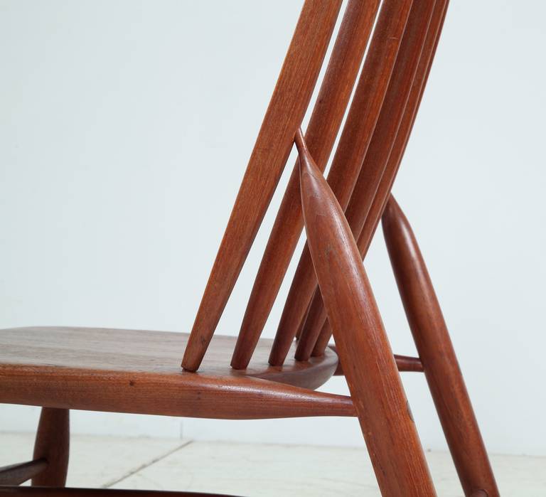Teak Handcrafted and Sculptural Wooden High Back Chair For Sale