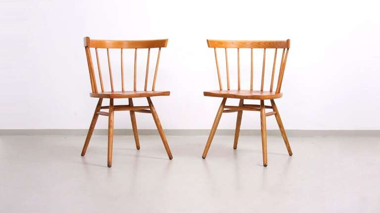 Mid-Century Modern Pair of Straight Chairs by George Nakashima in Cherry Wood