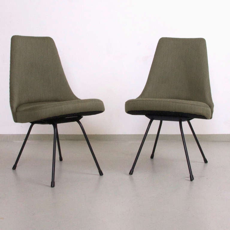 Reupholstered Hans Bellmann Chairs in Fanny Aronsen Balder Fabric by Kvadrat on black metal base.