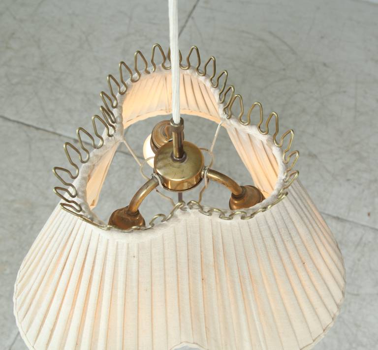1940s Pendant Lamp with a Fabric Shade, Counterweight and Brass Pull