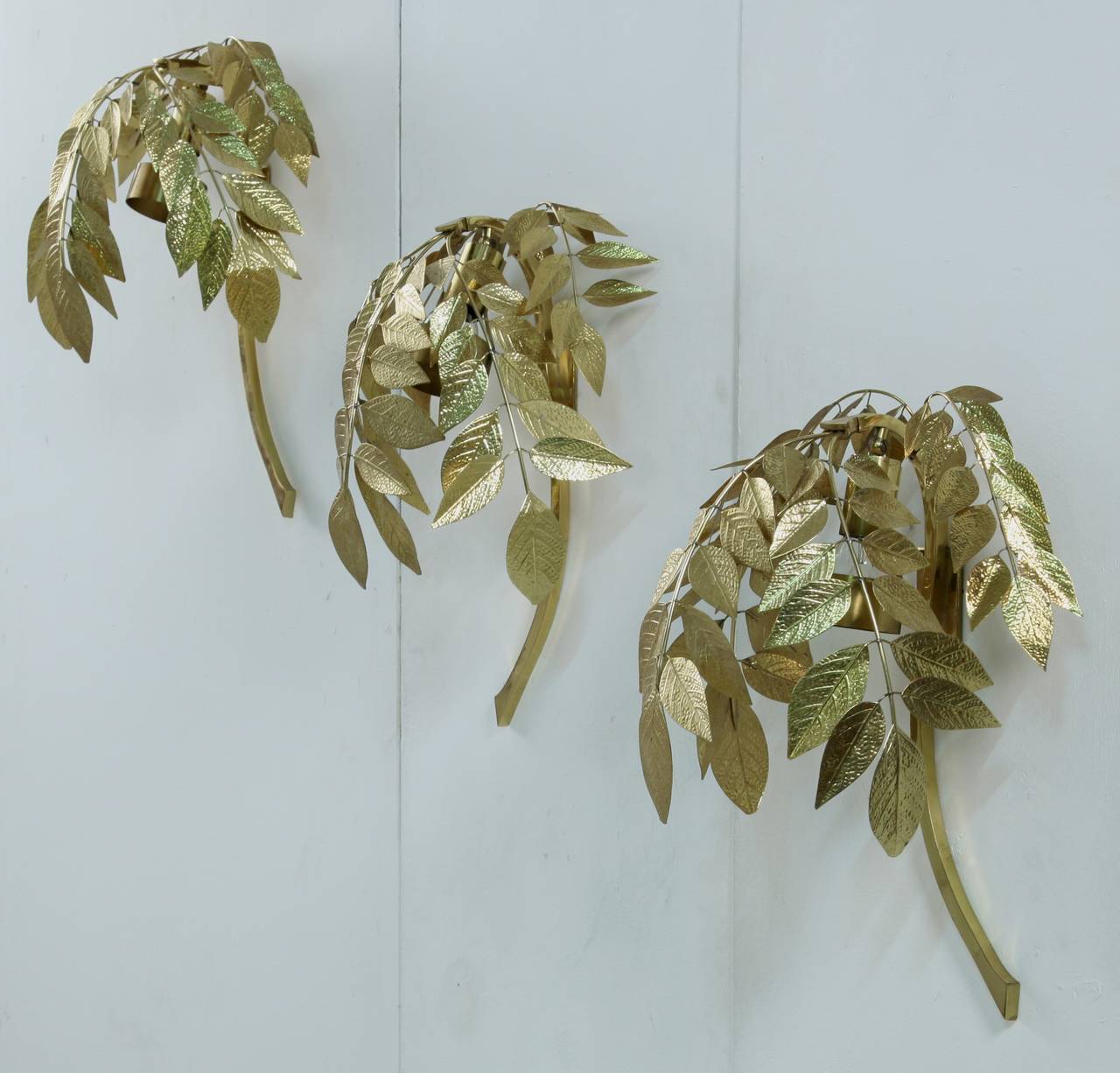 Austrian Set of Three Large Brass 'Branch with Leaves' Wall Appliques