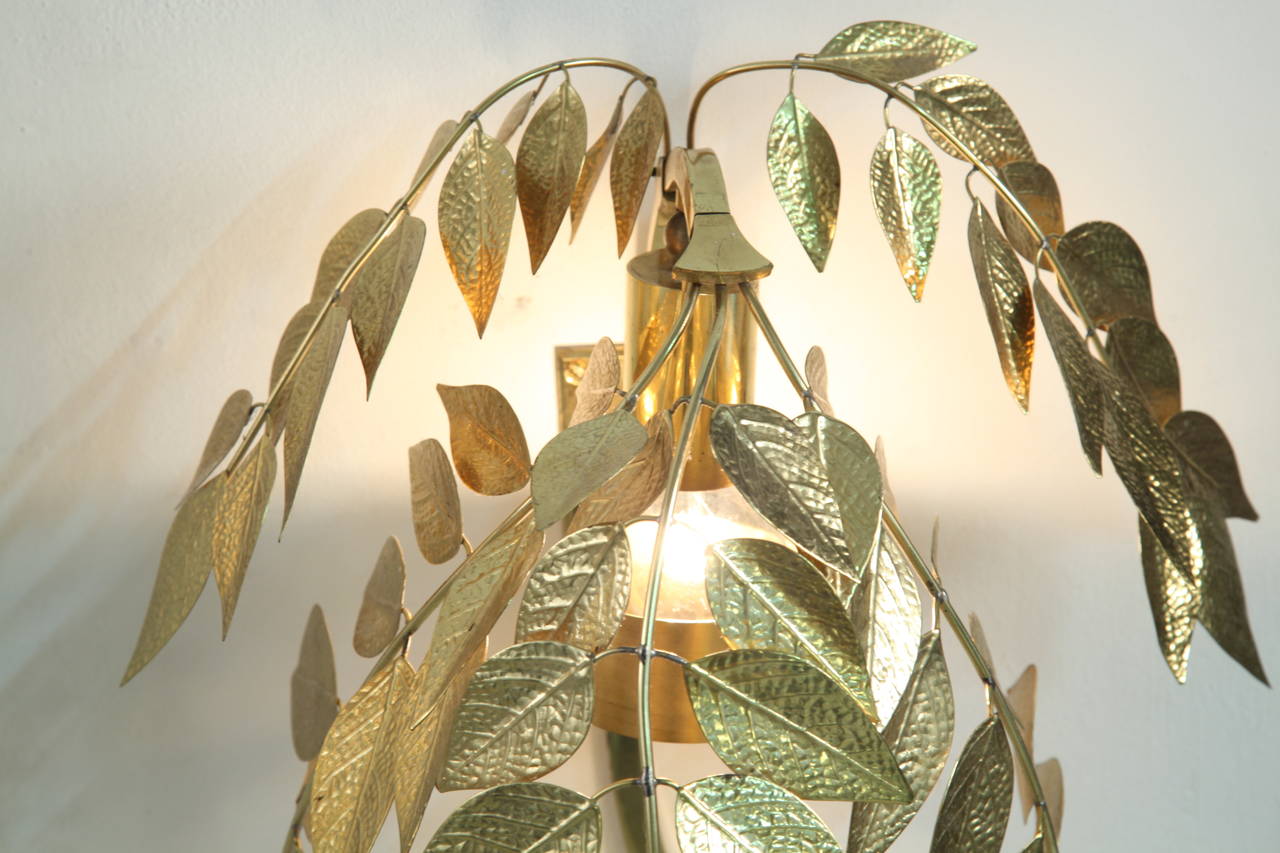 Set of Three Large Brass 'Branch with Leaves' Wall Appliques 1