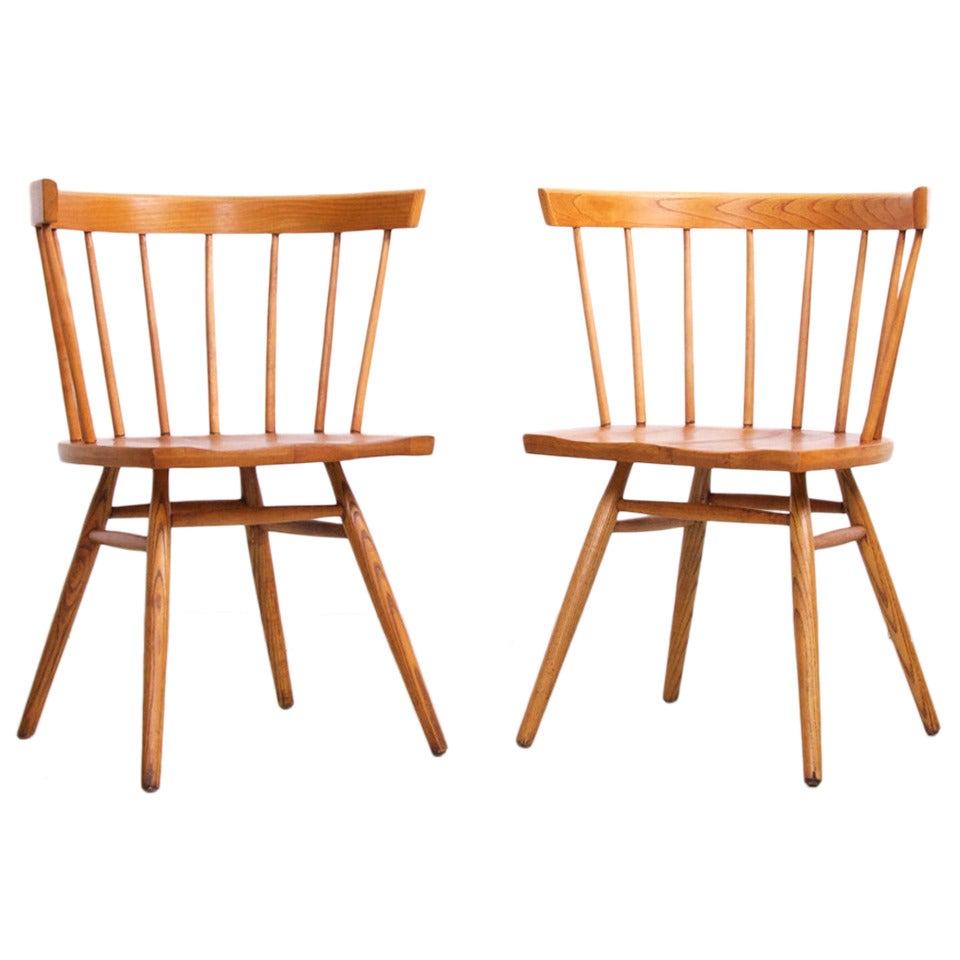 Pair of Straight Chairs by George Nakashima in Cherry Wood