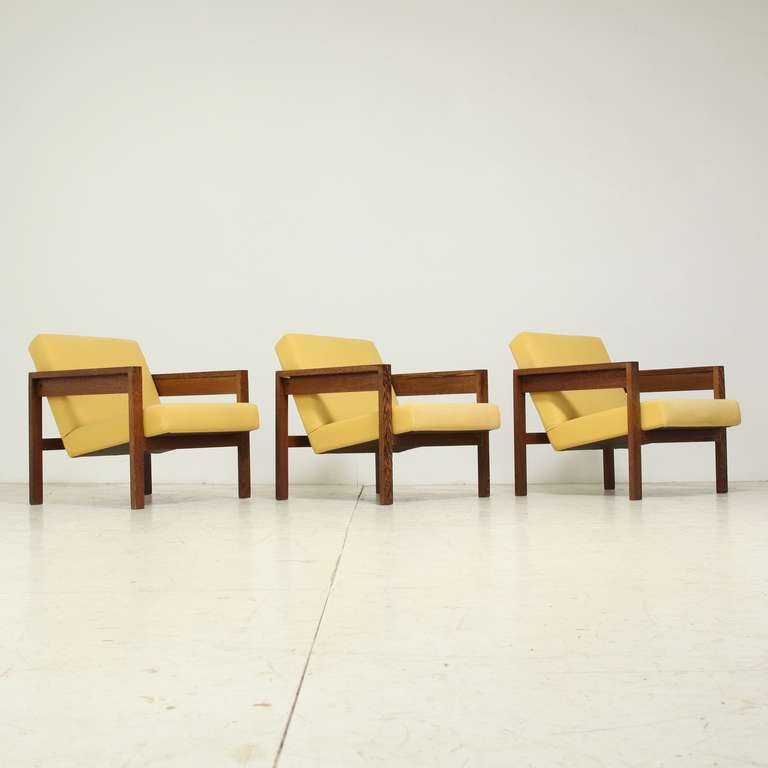 This chair is designed by Hein Stolle for 't Spectrum in 1959. 
They were in production from 1960 to 1969. These are second generation chairs from the mid 1960s and published. Available as set of three or per piece.

