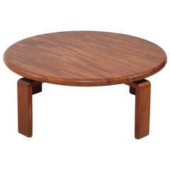 Round Wooden Slat Studio Coffee Table, USA, 1960s