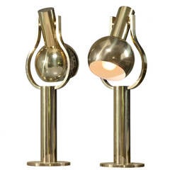 Pair of Brass Table Lamps with 180 Degree Rotating Shade