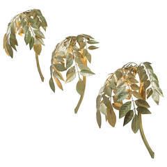 Set of Three Large Brass 'Branch with Leaves' Wall Appliques