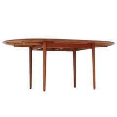 Large Round Extendable to Oval Full Teak Hvidt Table