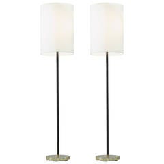 Pair of Minimal Floor Lamps with Leather Stem and Long Shade, Kalmar, Austria