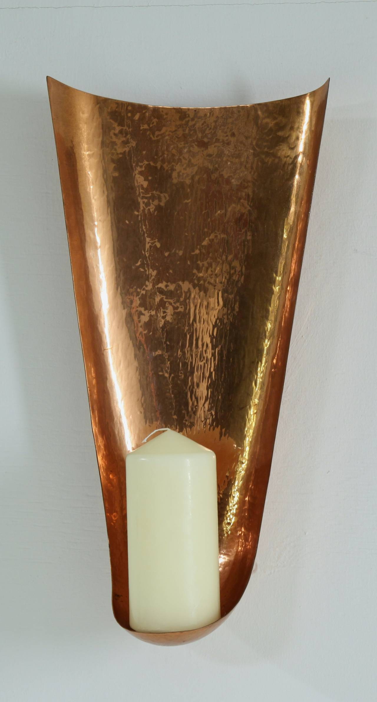 Mid-Century Modern Hand-hammered copper wall candelabrum, Germany, 1960s For Sale
