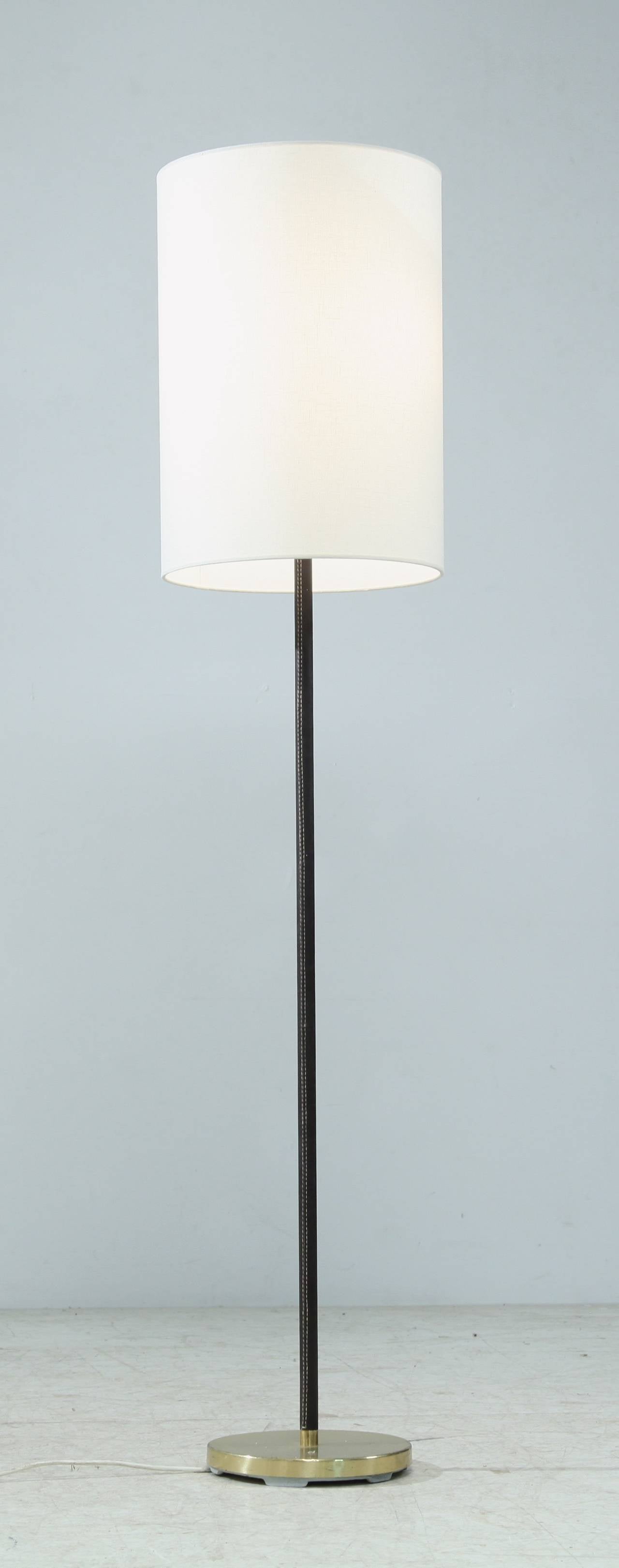 Pair of Minimal Floor Lamps with Leather Stem and Long Shade, Kalmar, Austria