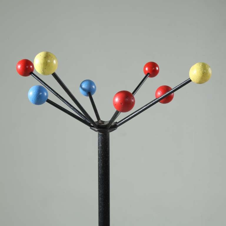Mid-Century Modern Coat  stand - black metal base with coloured wooden balls