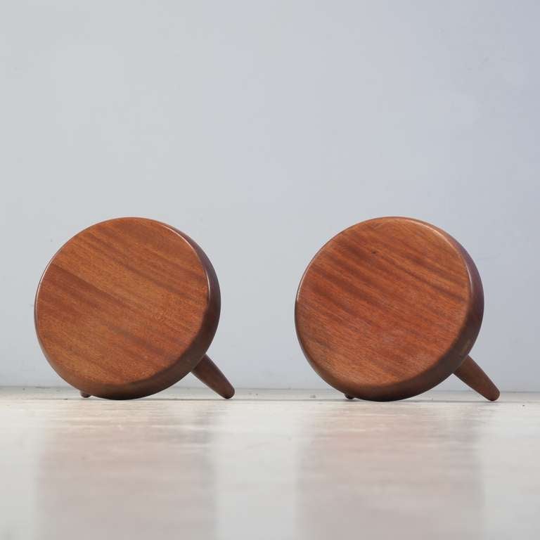Mid-Century Modern Pair Charlotte Perriand Low Stools in Mahogany
