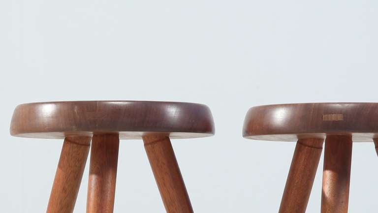 Mid-20th Century Pair Charlotte Perriand Low Stools in Mahogany