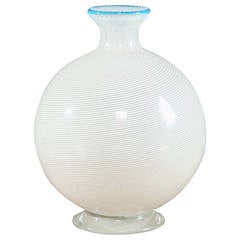 White and Turquoise Murano Glass Vase by Vistosi, Italy, 1950s 7