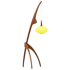 Lampadaire religieux Rispal Mante avec abat-jour jaune, France, années 1950