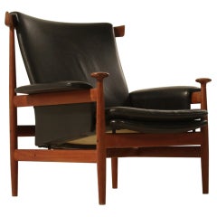 Bwana chair in black leather by Finn Juhl for France and Son