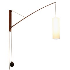 Wooden Swiveling Wall Lamp With Coconut Counterweight. Denmark, 1950s