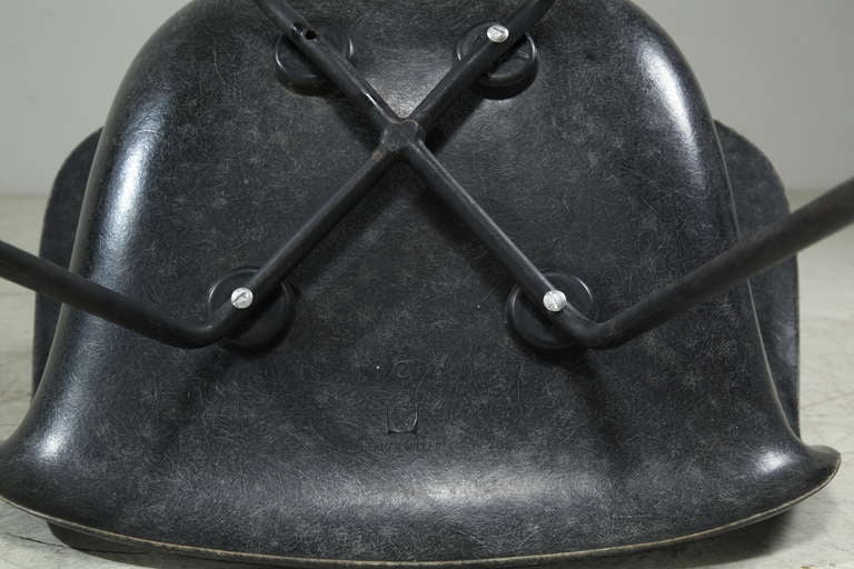 Mid-20th Century Pair black Herman Miller armshells on original x bases